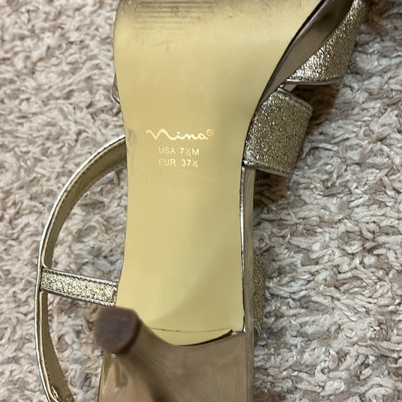 Nina Gold Sparkle Elastic Ankle Strap Heels - Size 7.5 - Picture 10 of 10